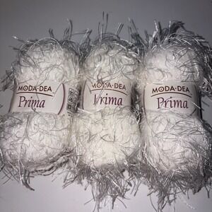 Moda Dea Prima Yarn Color 5030 White Lot of 3 Novelty Craft Fringe Art 72 Yds Ea